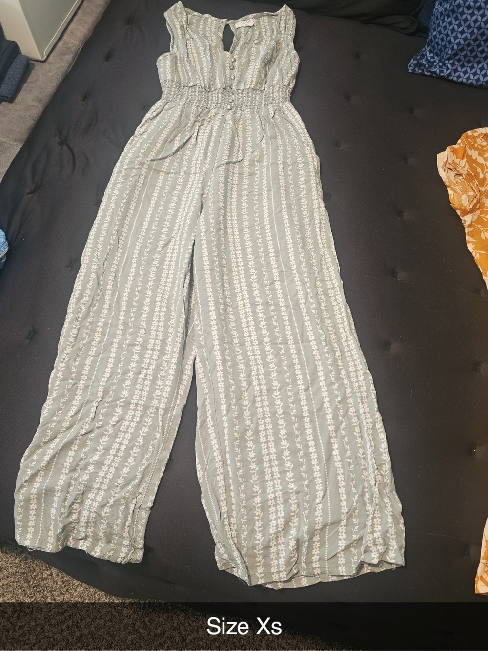 Japna Sage Green Sleeveless Wide-Leg Jumpsuit with White Stripe Print